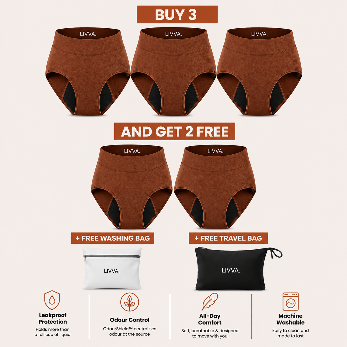 Livva OdourShield™ Leakproof Underwear (3+2 FREE)